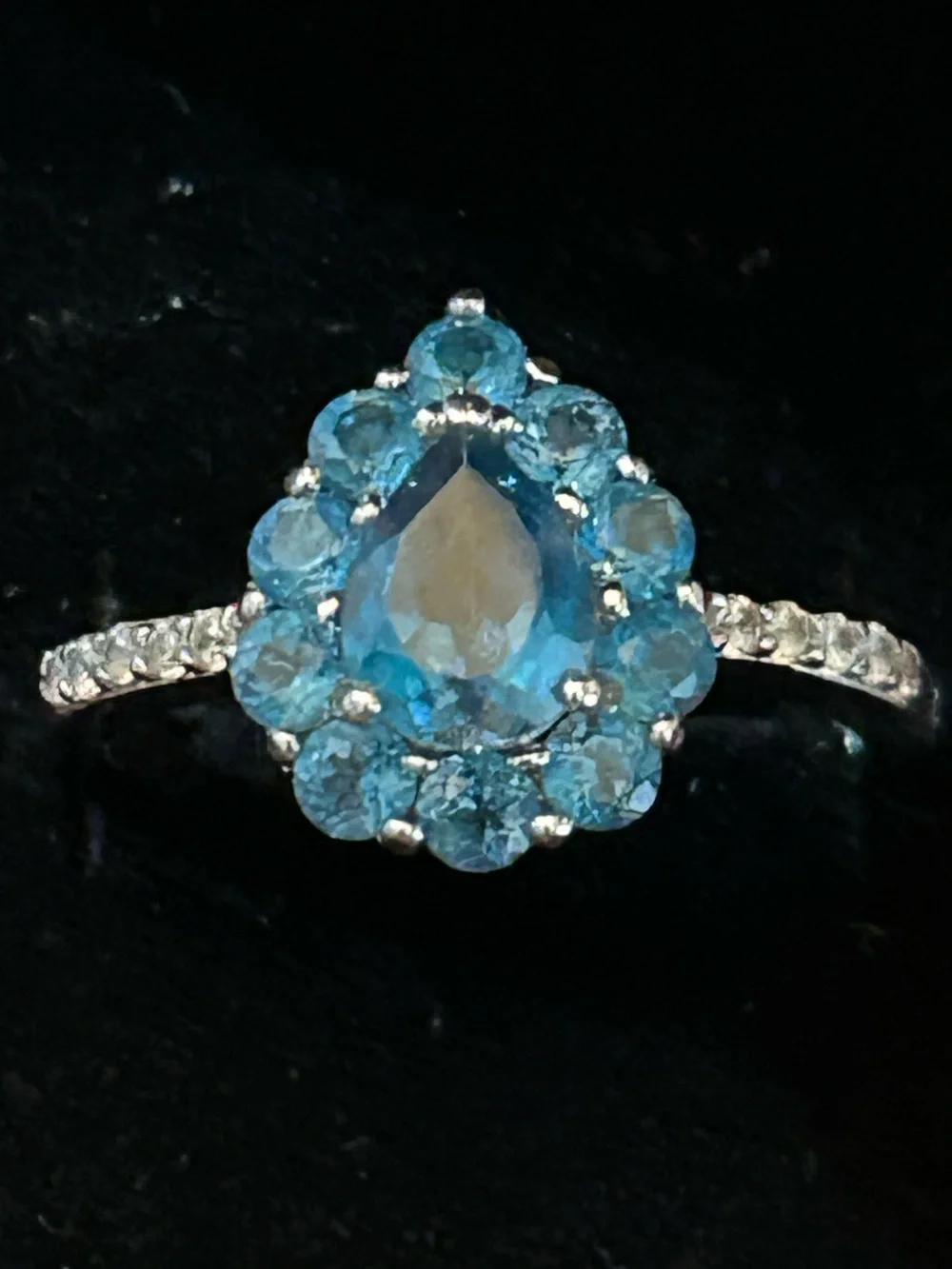 .94CT Pear Shape & 1.28CTW Round London Blue Topaz w/.18CTW White Zircon Ring